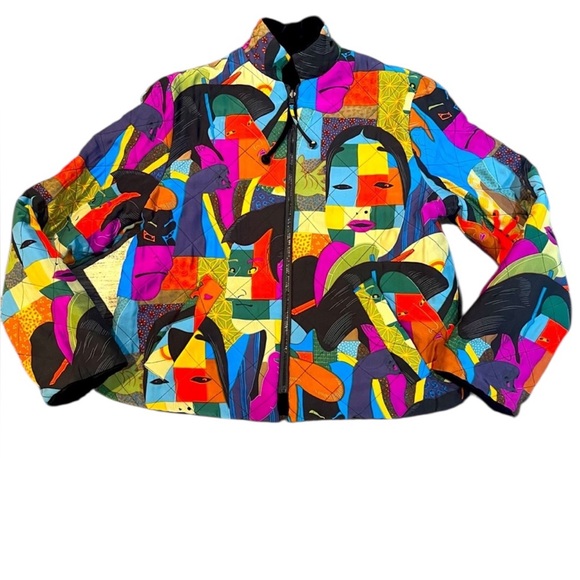 Pearl River Jackets & Blazers - Vintage Pearl River‎ Reversible Silk Jacket – Sm – Abstract Faces & Black Velvet